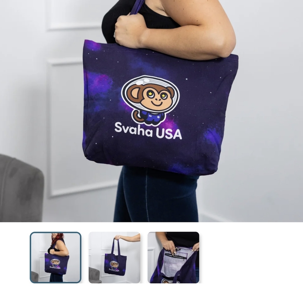 Purple Tote Bag with Monkey Design